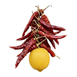 The chilli and lemon ornament in HangLine, the nimbu mirchi hung as a disti bomma